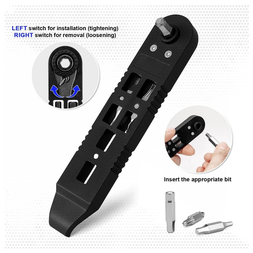 Fahrradreifenheber-Set - 14-IN-1 Tragbares Fahrrad-Multitool mit Mini-Ratschenschlüssel, Fahrradreifenhebern, Konusschlüsseln & Feilenklinge für MTB, Rennrad