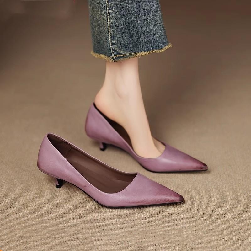 

Французские туфли-лодочки на kitten heel для работы и на каждый день 2026 новая супер-хит фиолетовые остроносые туфли на среднем каблуке свадебные туфли 35 фиолетовый