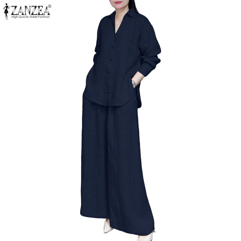 ZANZEA Women Long Sleeve Blouse and Pants Casual Two Piece Suit Sets