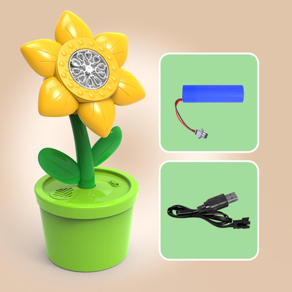 Rechargeable Bubble Machine with Music and Lights Flower Shape Bubble Blower Toy for Outdoor Use Kids Entertainment and Party Decoration