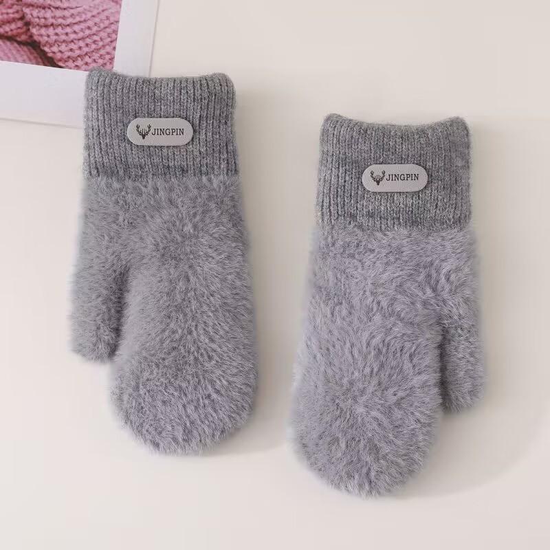 Plush gloves female students keep warm in autumn and winter cute plush thickened simple couple cycling windproof and cold-proof gloves