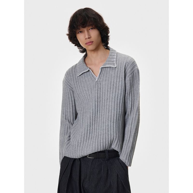 Blaexit Hand-Stitched Old Money Style Black V-Neck Striped Knit Sweater for Men, Early Autumn Regular Shoulder Long-Sleeve T-Shirt