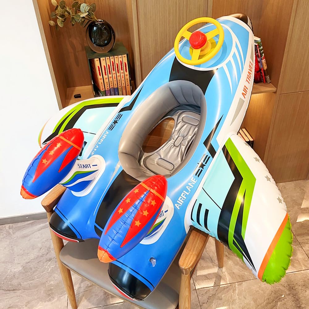 AiMMei Kids' Inflatable Ring, Cute Airplane Design, Durable, Stable, and Leak-Resistant, with Sequins, Perfect for Summer, Beach, and Birthday Gifts,