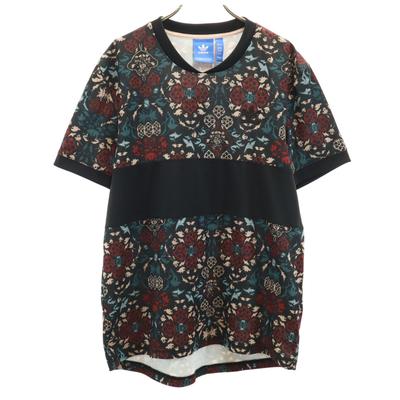 adidas Originals Trefoil Logo Flower Print Short Sleeve T-shirt O Black Women Used