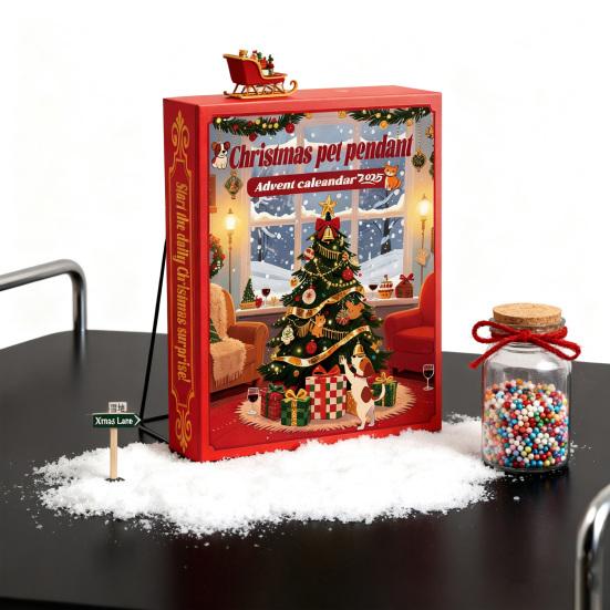 Julekjæledyranheng Adventskalender 2025 24 dager Akryl Dyrepynt med Krage-ringer Morsom Nedtellingsgave for Kjæledyreelskere & Treddekor