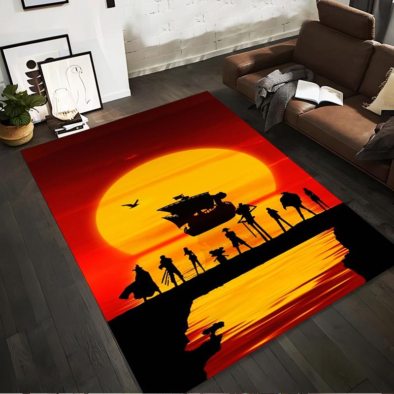 

Silhouette Sunset Scene Rug with Ship and Figures on Cliff Suitable for use as an anti-slip for living room bedroom sofas 40x60cm( 15x23in )
