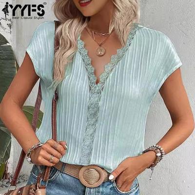 Women's Fashion Casual Summer Spring Solid Color Print Short Sleeve V-Neck Blouses & Shirts