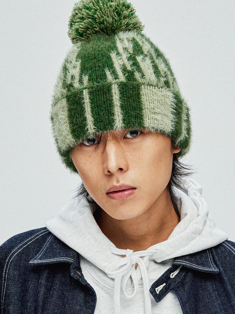 KND Navajo Pattern Hairy Beanie Green