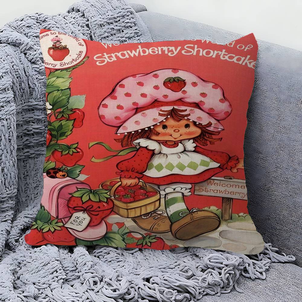 Cartoon Aardbeien Shortcake Gepersonaliseerde Kussensloop Kinderkamer Wilde Feest Decor Kussensloop Kinder Verjaardag Douchecadeau 30x30cm