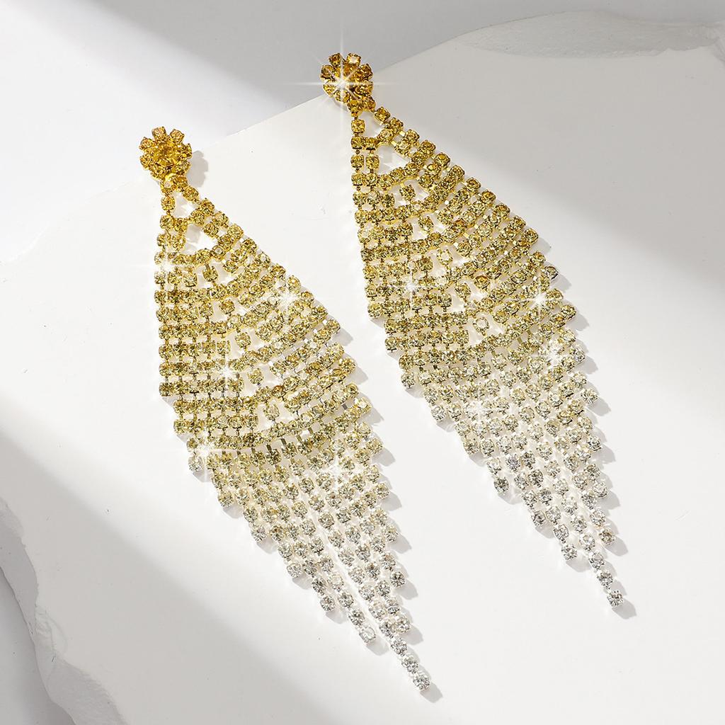 Ladies Light Luxury Rhombus Long Tassel Shines Crystal Ear Drop