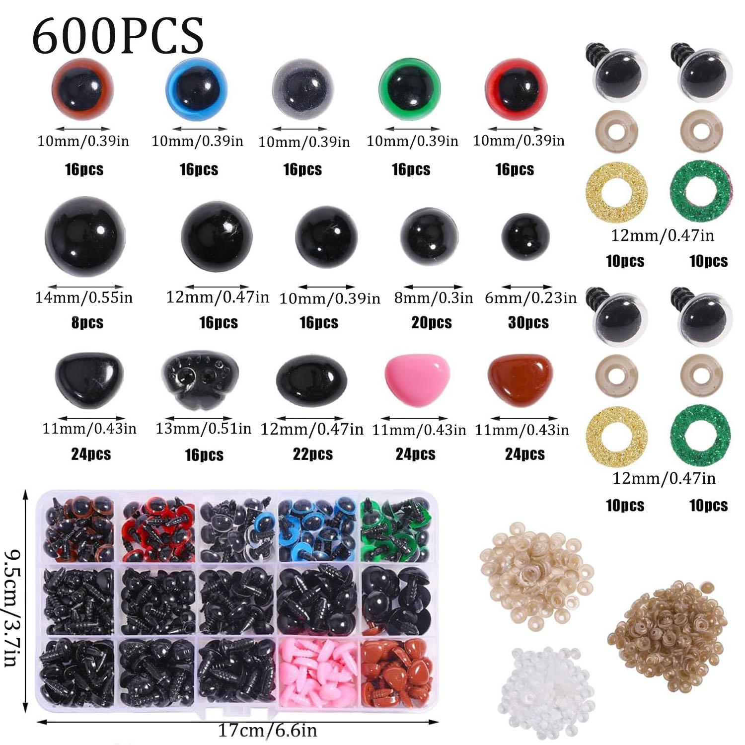 

180/600Pcs 15-30mm Plastic Safety Eyes and Noses Set with Washers for Crochet Toy and Stuffed Animals Colorful Eyes Doll Making