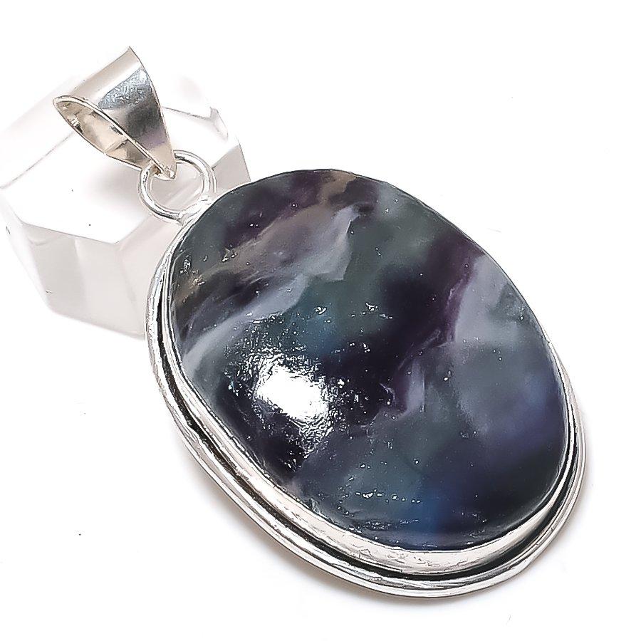 Fluorite Gemstone 925 Sterling Silver Jewelry Pendant 2.21"