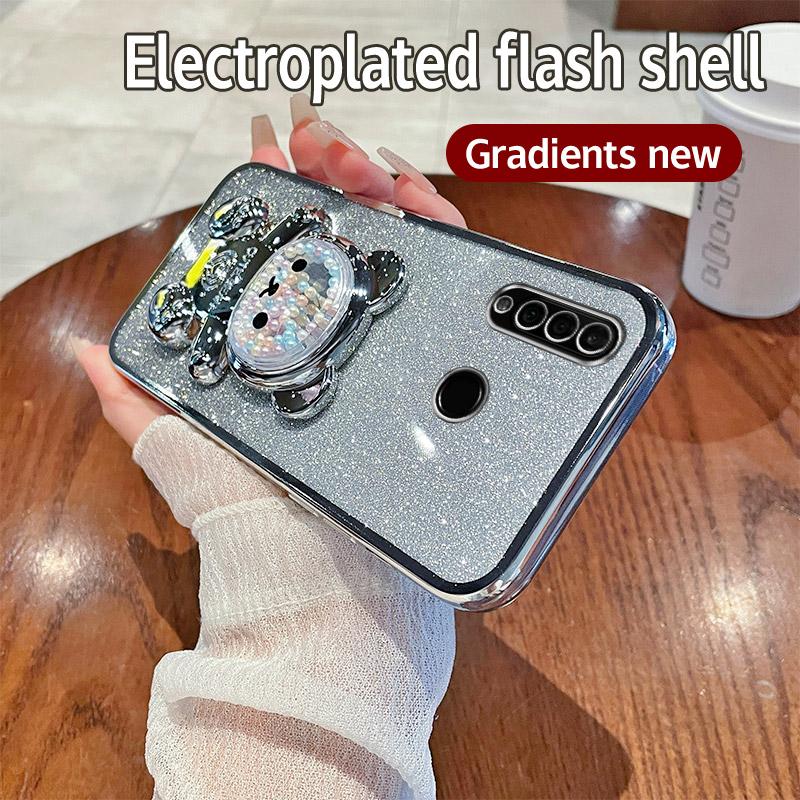 Candy Bear Stand Glitter Phone Case For Huawei Y8S Y9S Y6P Y7A Y7 Y9 Prime Y9 P Smart Z Plus 2019 2021 P40 P30 Lite Soft Cover