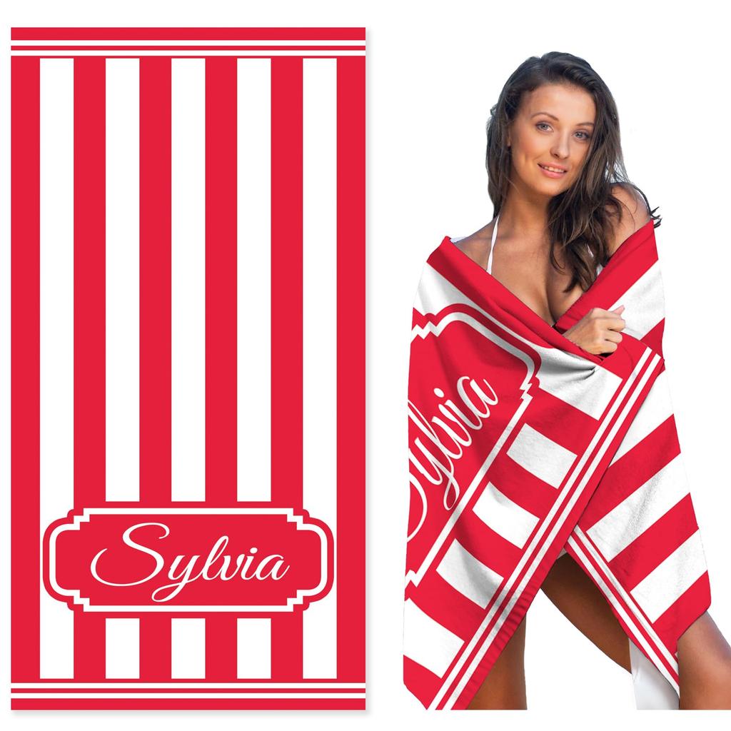 Personalized Striped Beach Towel Custom Name/Logo Oversized Microfiber Towel Summer Party Gift for Beach Swimming Bath Sports