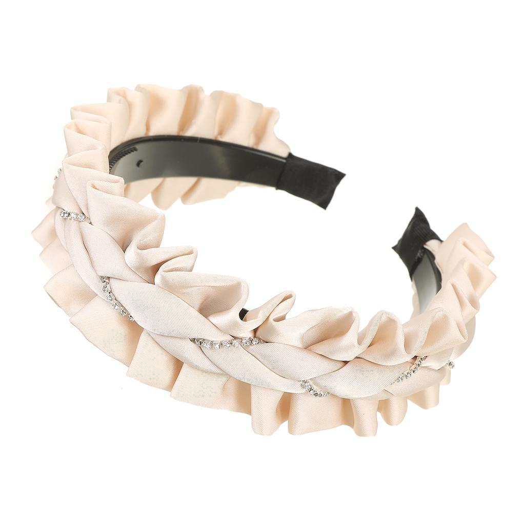 AWAYTR Korean Fashion Women Fabric Headband Solid Color Pleated Hairband Turban Rhinestone Headwear Hair Accessories