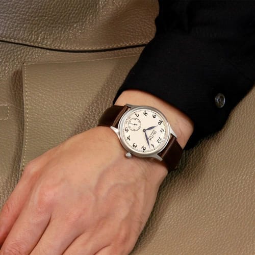 Hodinky STAC vyrobené v Japonsku, 36 mm, klasický retro design, bílé s hnědým koženým řemínkem, pro muže a ženy, unisex, ST-AR002