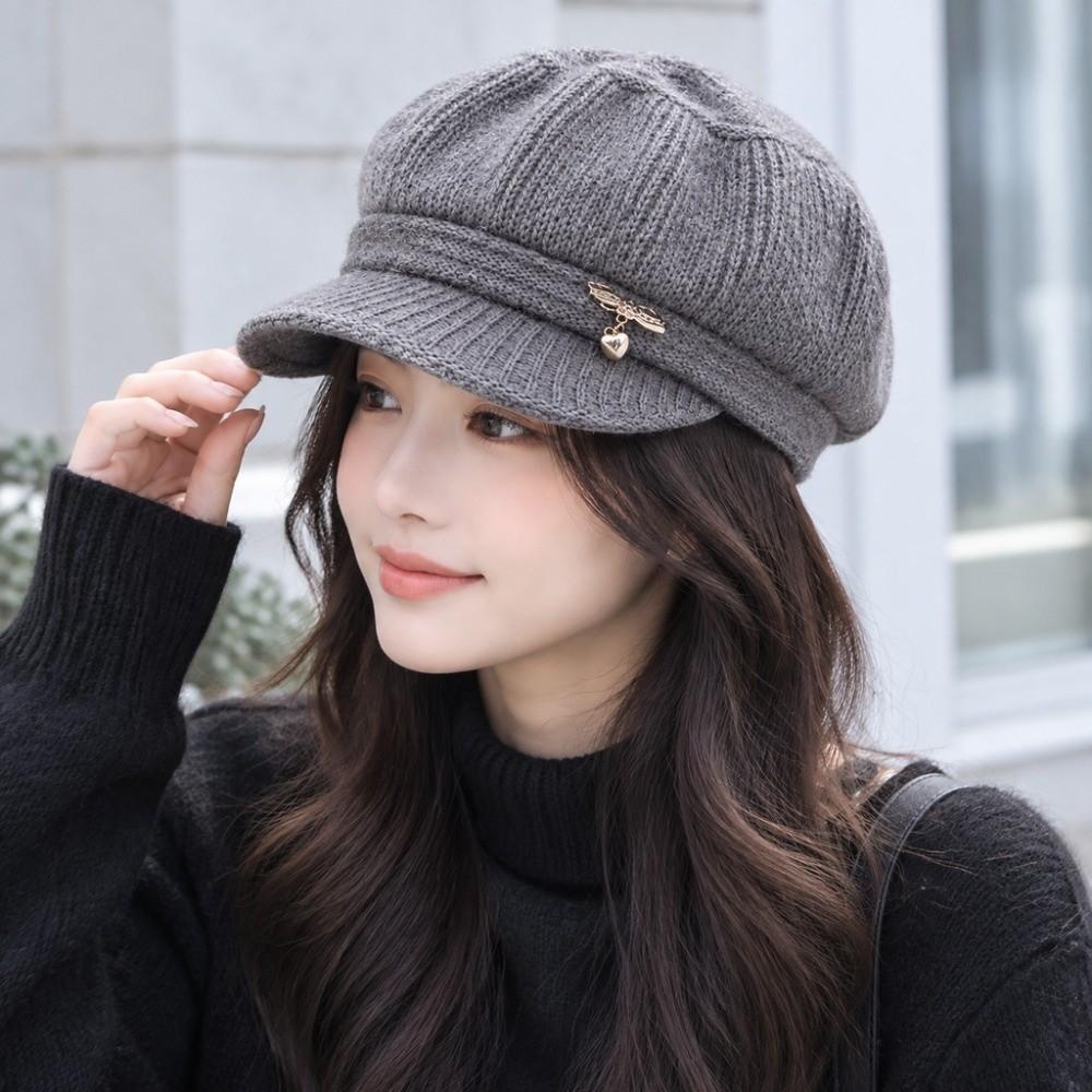 Fleece Lined Pumpkin Beret Hat Thickened Ear Protection Cap Comfortable Knitted Wool Hat Winter