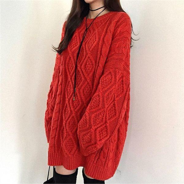 Autumn Winter New Fashion Round Neck Long Sleeve Solid Fried Dough Twists Sweaters Women's Clothing Medium Long Styles Chic Tops