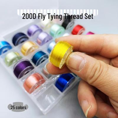 Egret Fly 200D Fliegenbindegarn Set - 25 Farben für Spinn- und Fliegenfischen