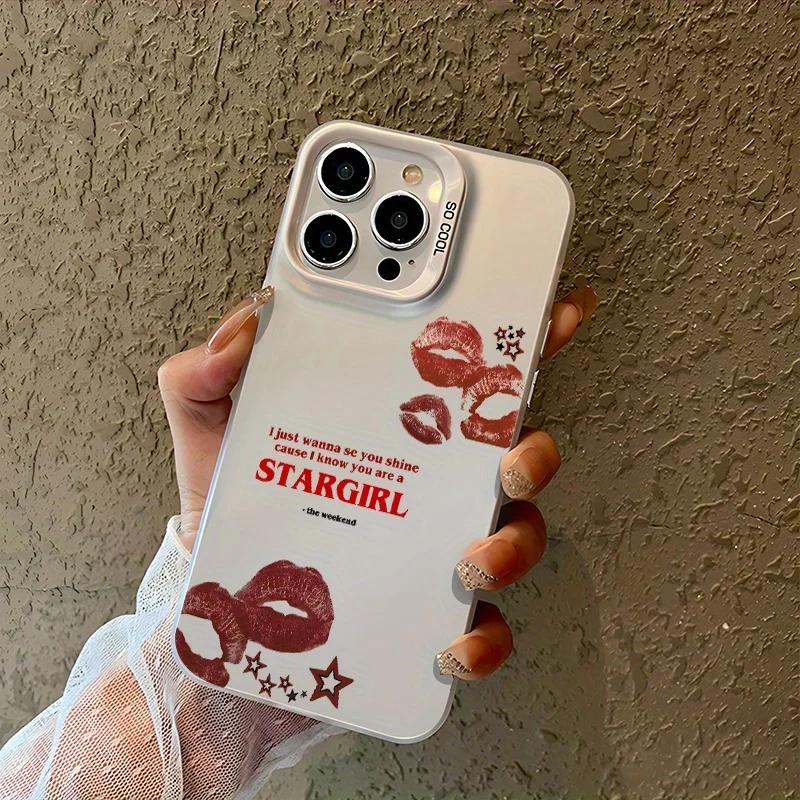 Stargirl Red Lip Design Phone for IPhone 16 11 15 14 13 12 Pro Max Black and Siery Shockproof Case