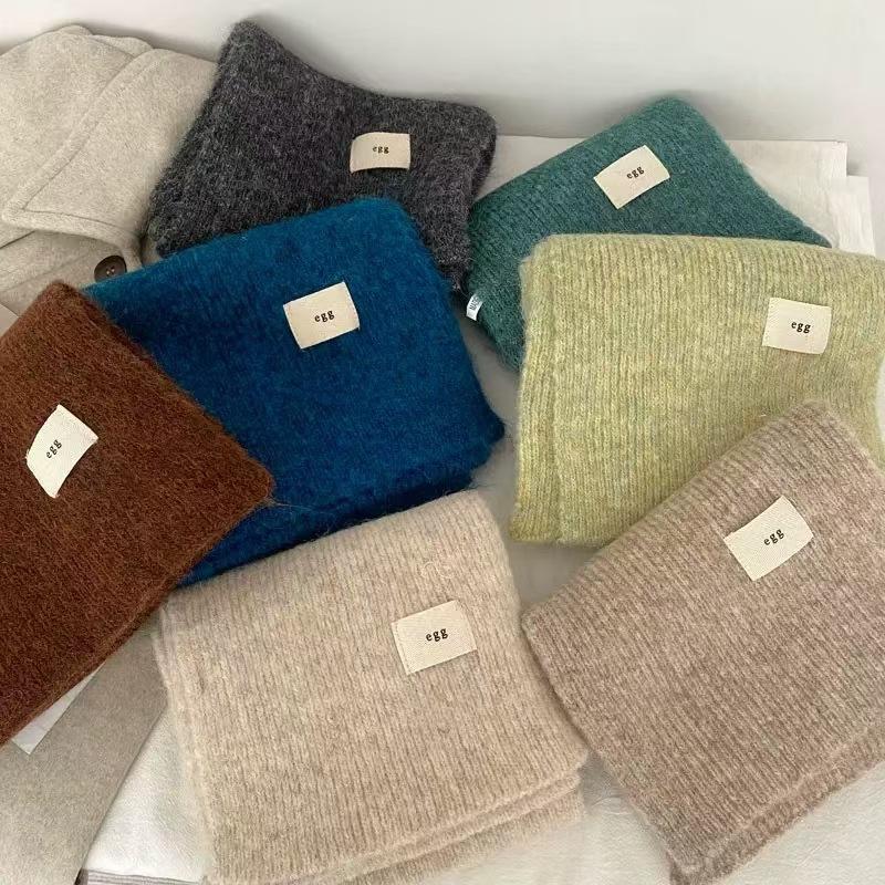 Korean version of green knitted scarf women's winter new versatile warm with thread solid color scarf men's couple