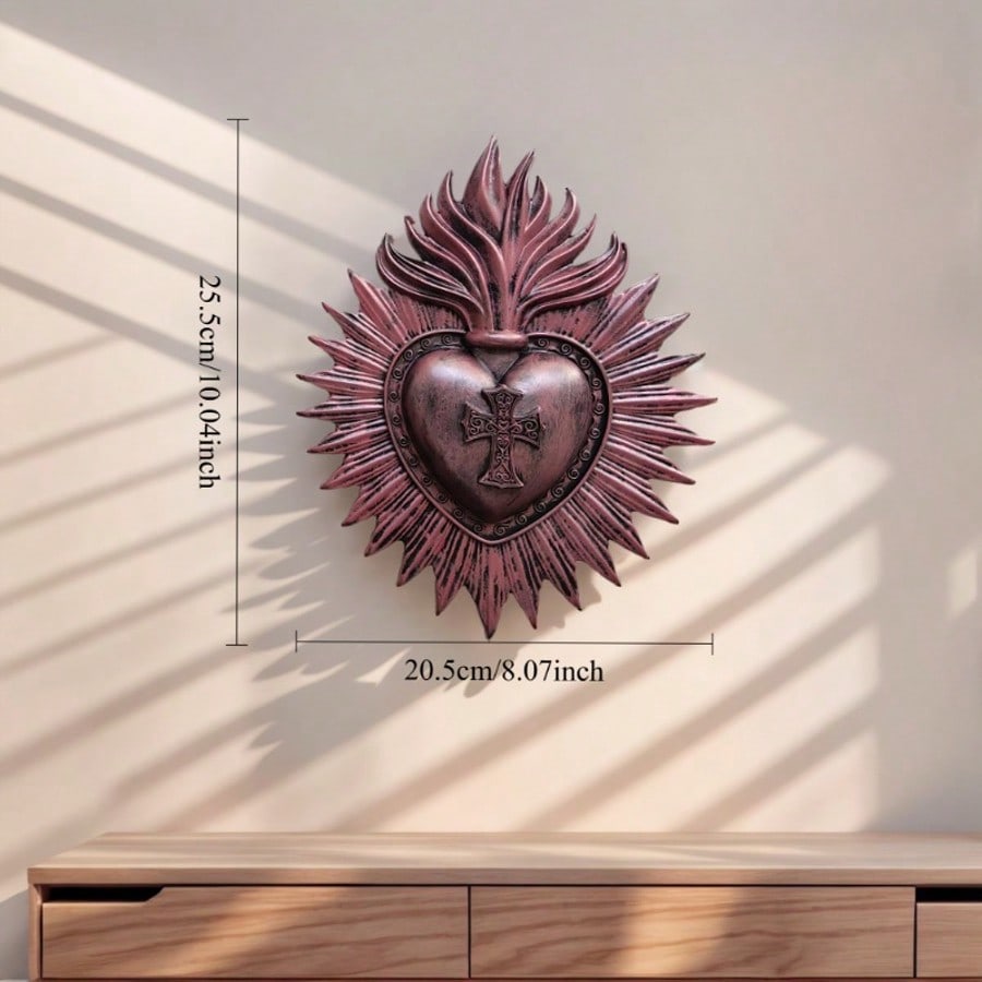 Gothic Sacred Heart Wall Hanging Religious Home Resin Statue Decorative Pendant, Suitable for Churches, Christmas, Weddings
