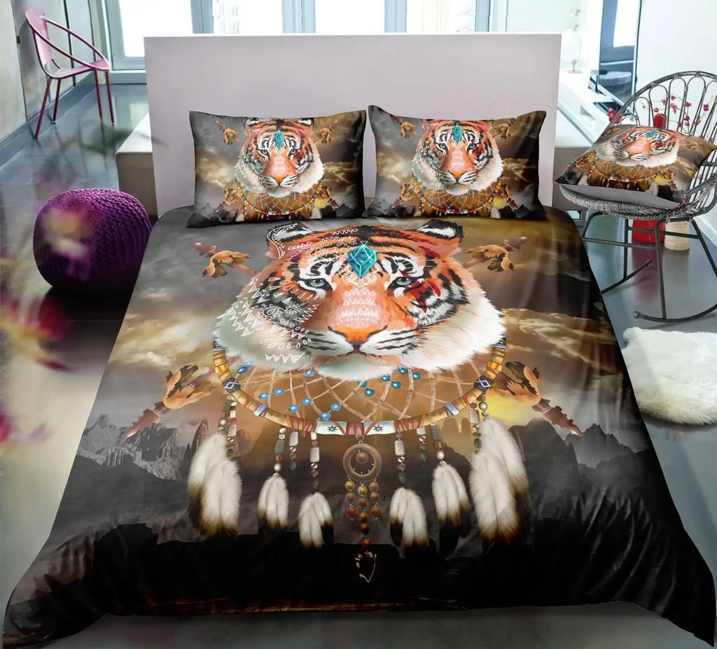 Wolf Dreamcatcher Bedding Set,Dreamcatcher Animal Print Duvet Cover King Size For Adult Boys Kids,Exotic Bohemian Duvet Cover