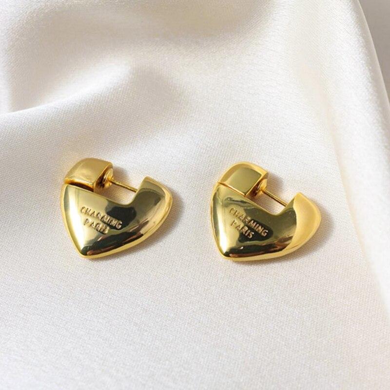 Clip-Ohrringe im Buchstaben-Herz-Stil, Vakuumbeschichtung, Gold, Silber, Stahlblech, Ohrring für Damen, modischer Namensschmuck
