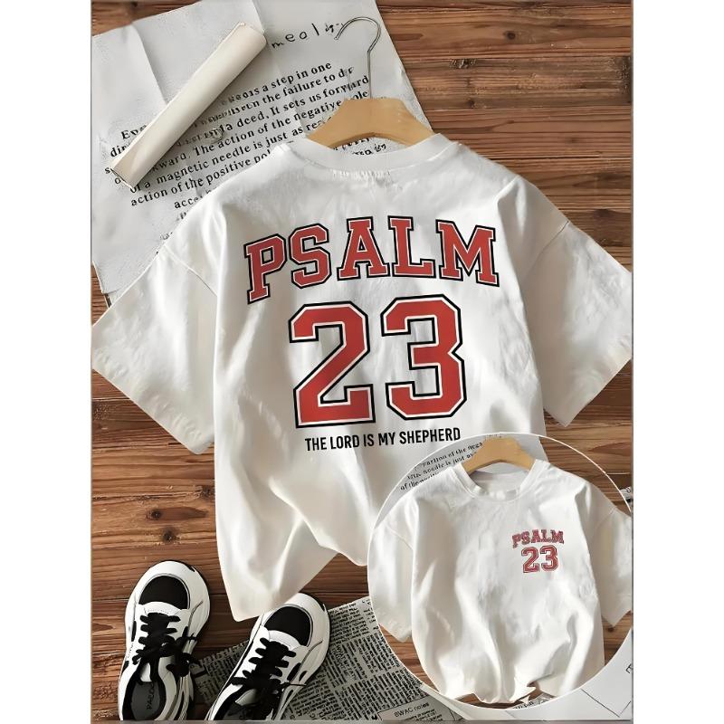 Zomer Crew Neck T-shirt met Korte Mouwen voor Kinderen met PSALM Letter & Nummer 23 Print