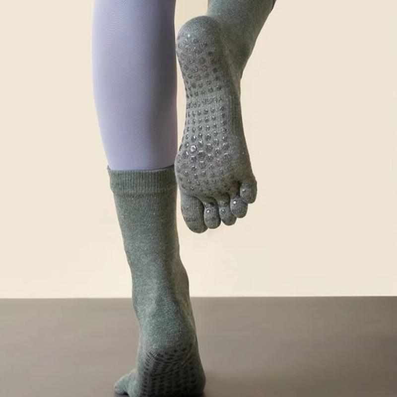 Damskie, solidne, kropkowane, gumowe, zimowe, długie, ciepłe, łydkowe, pięciopalczaste, do ćwiczeń na podłodze, do jogi, antypoślizgowe, bawełniane, w paski, sportowe, do pilatesu