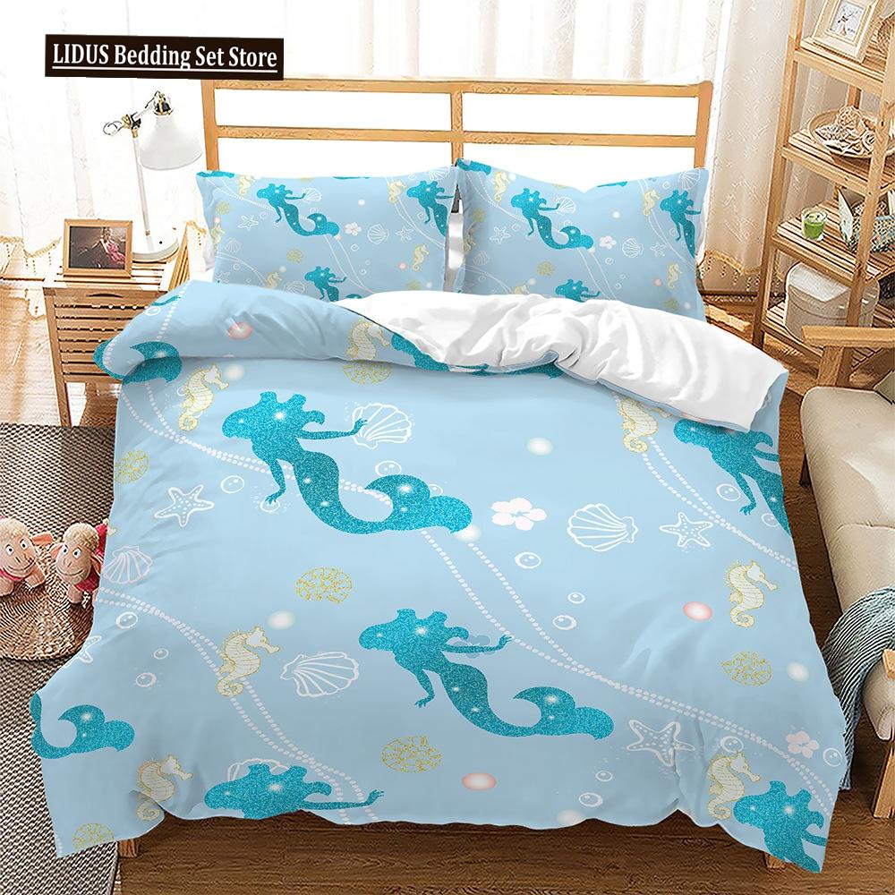 Комплект пододеяльника на тему животных Медуза Русалка Мультяшный узор Кавайный постельный комплект Кинг Твин Фулл Размер Полиэстер Пододеяльник