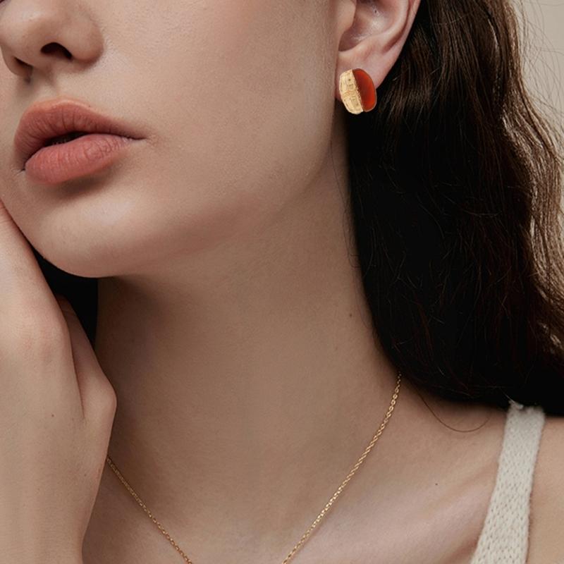 Vintage Styles Brown Amber Resin Splices Earrings for Women Autumn And Winter Sturdy Alloy Jewelry Trend Casual Wear