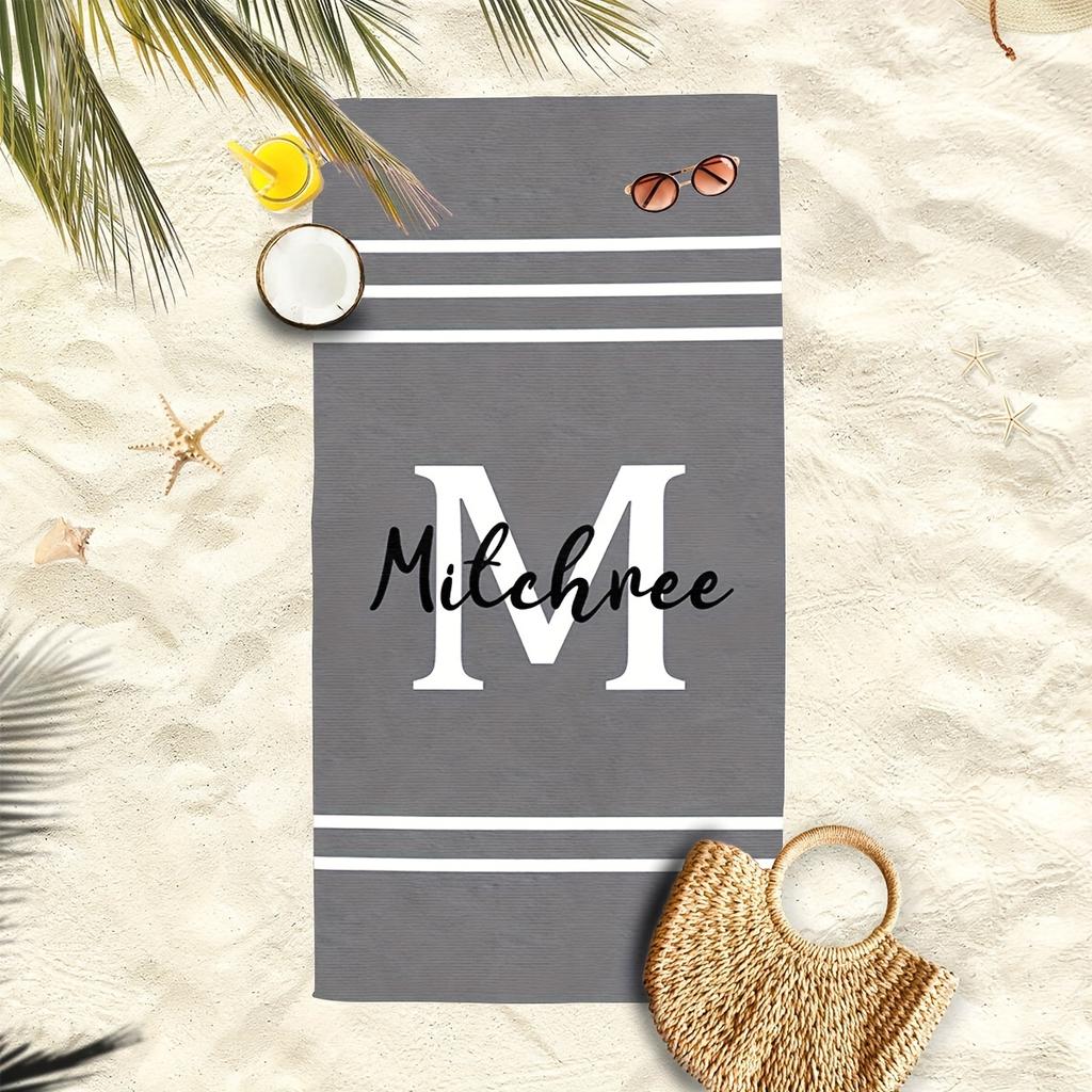 Personalized Striped Beach Towel Custom Name/Logo Oversized Microfiber Towel Summer Party Gift for Beach Swimming Bath Sports