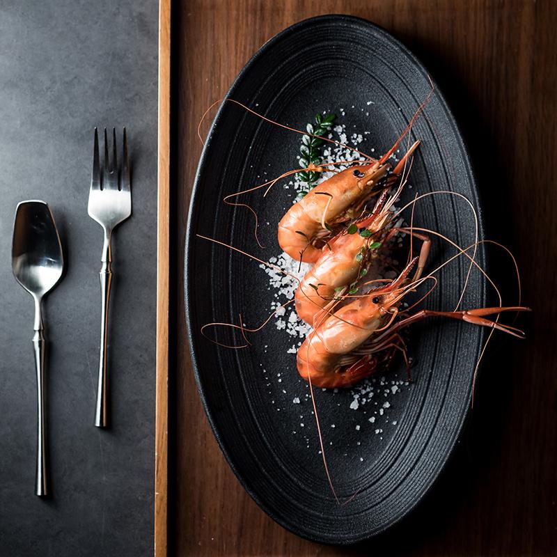 Black /White Matte Fish Plate Household Solid Color Large Capacity Oval Ceramic Vegetable Plates High End Restaurant Tableware
