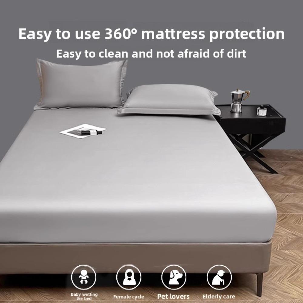 Brushed Washed Cotton Fitted Sheet, All Seasons Full Wrap Mattress Protector Cover with Pillowcase, Dustproof Anti-Dirty Bed Linen