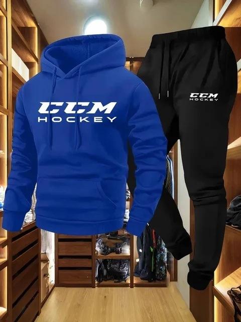 Groothandel CCM Bedrukt Heren Casual Sport Tweedeelig Pak Lange Mouw Hoodie en Joggingpak