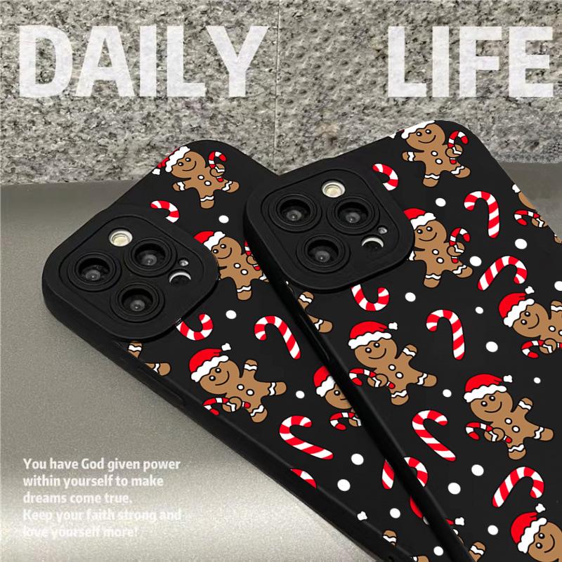 Christmas Gingerbread Man & Candy Cane Pattern Phone Case For iPhone 17 16 11 13 12 14 15 Pro Max XS X XR 7 8 Plus 16E Air Cover