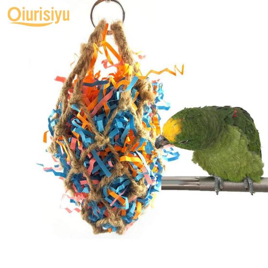 Buy Creative Jute Paper Strips Parrot Chewing Mesh Bag Hanging Birds