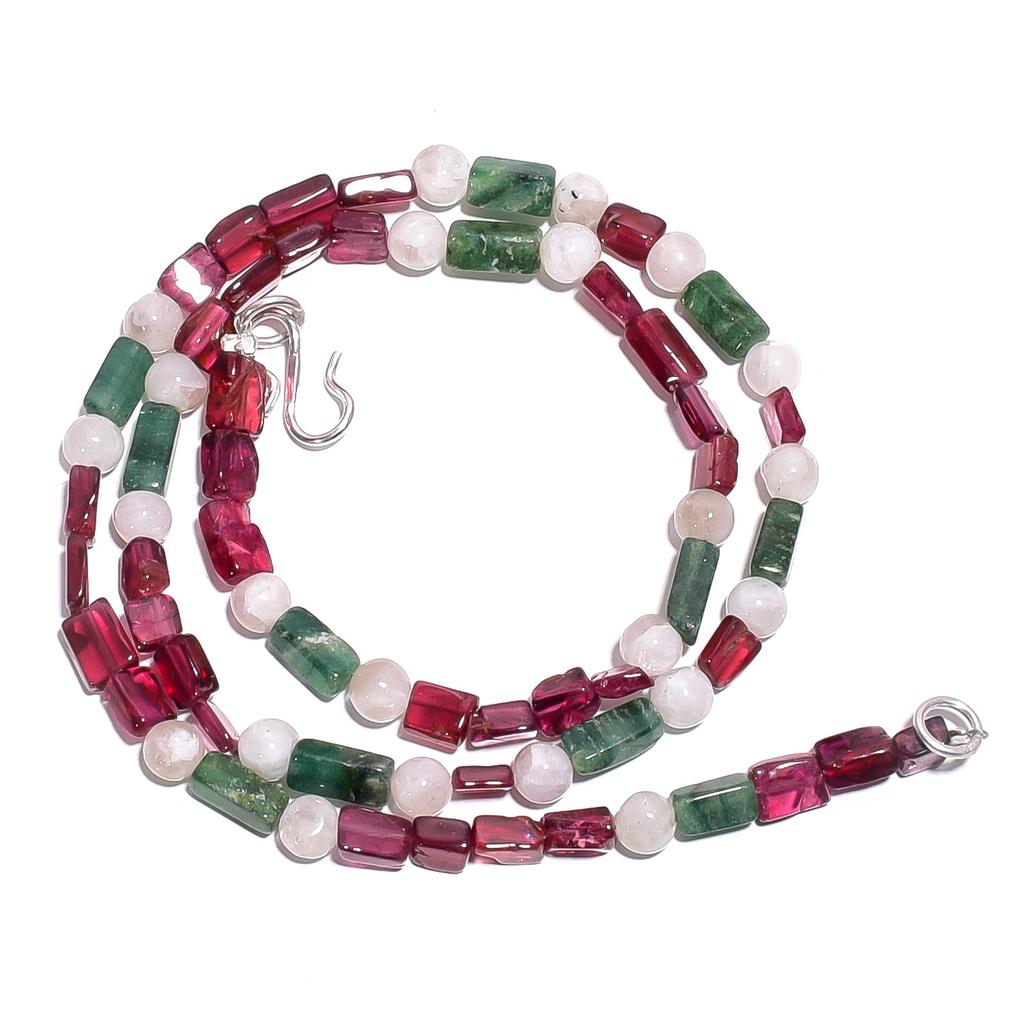 Natural Tourmaline Moonstone Aventurine Gemstone Beads Necklace 17" UB-4889 UB-4889