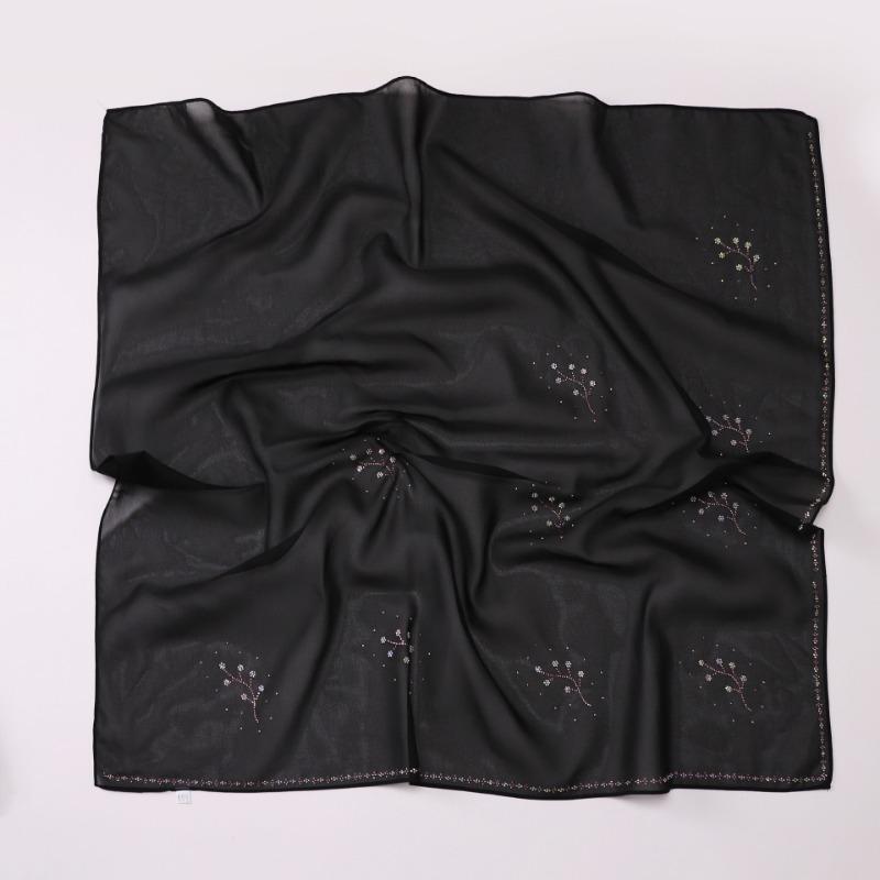 New Pearl Chiffon Rhinestone Square Scarf For Ethnic Women