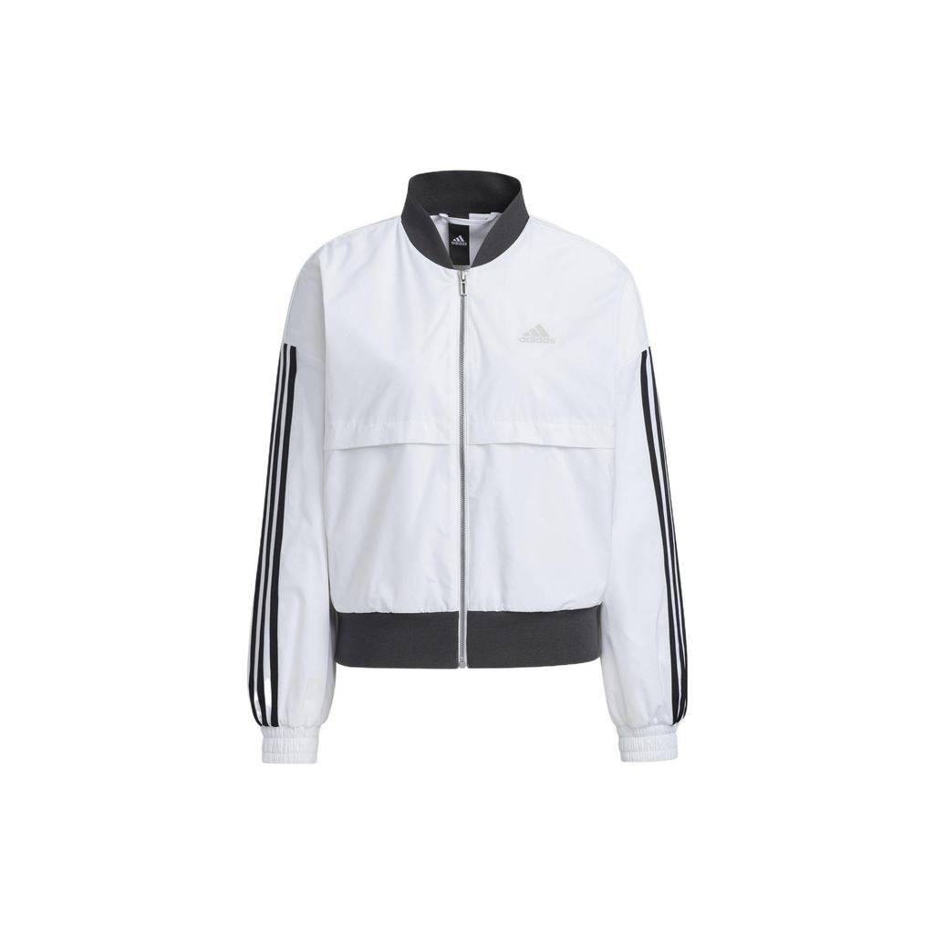 adidas Striped Colorblock Logo Print Zip-Up Casual Long Sleeve Jacket Women Jacket White H09760