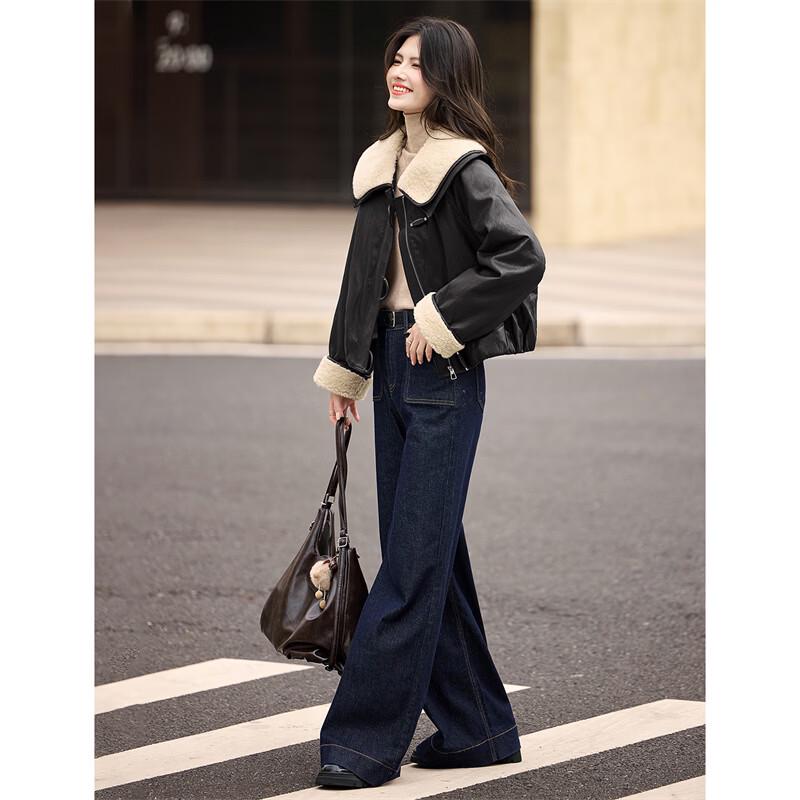 Women's Faux Lamb Wool Lapel Short Jacket