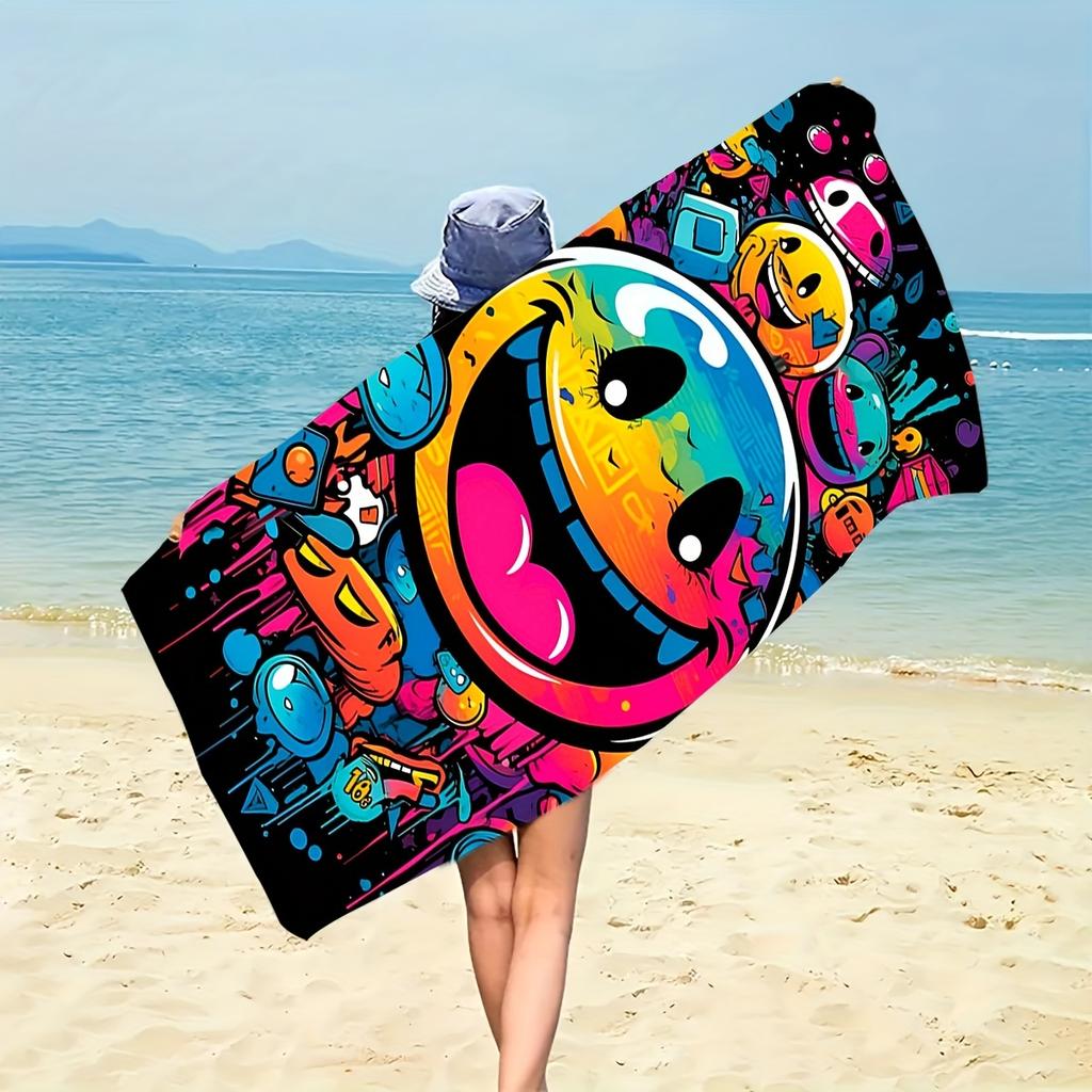Trendy Graffiti Fun Beach Towel, Urban Street Art Quick-Dry Sand-Free Microfiber Bath Towels for Yoga, Swim and Fitness