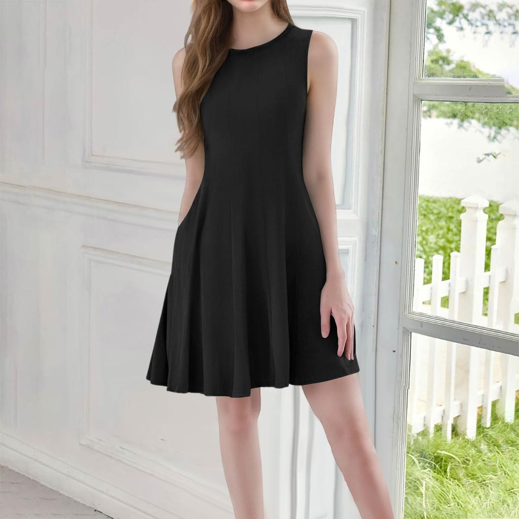 Women's Casual Fashion Round Neck Sleeveless Short Dress