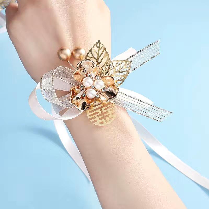 Bridesmaid Pink Rose Corsage Bracelet - Wedding Flower Accessory