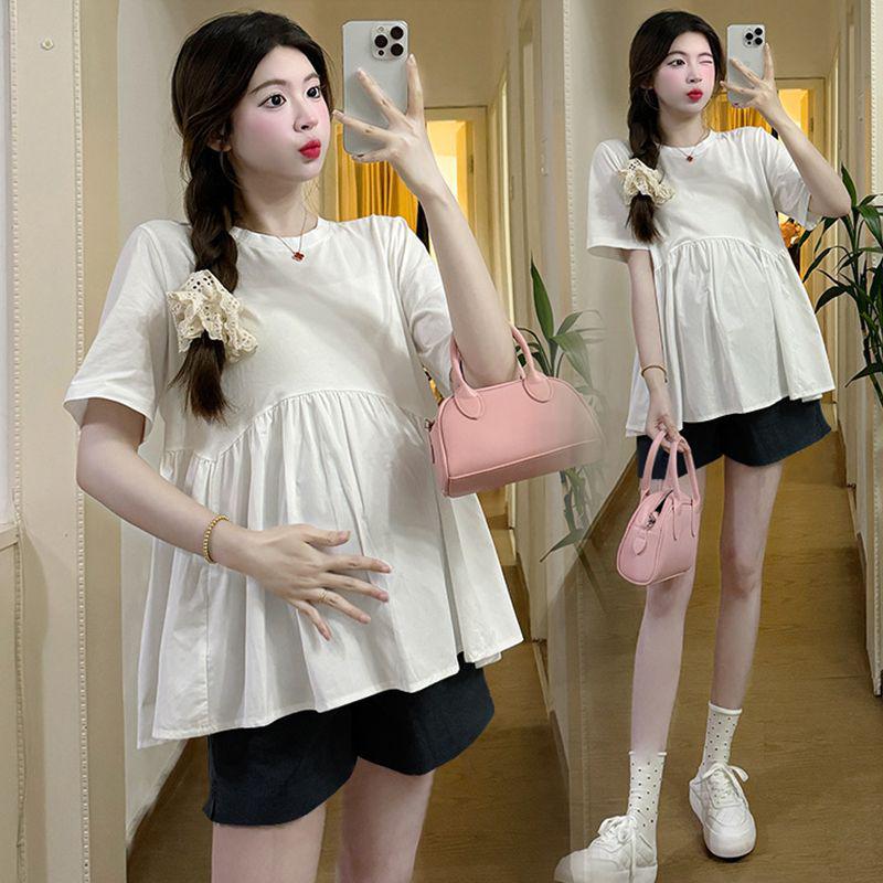 

Летний комплект для беременных из двух частей: Стильные шорты и топ больших размеров для модных мам M (80-100 lbs)