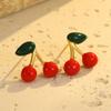 GEMCHIC Damen Niedliche Kirsch-Steckohrringe 2025 Neue Mode Früchte-Design Edelstahl Rot Grün Blatt Schmuck