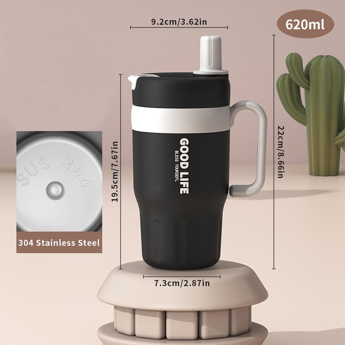 

620Ml Large Capacity Thermos Cup With Straw 304 Stainless Steel Double Wall Coffee Mug Portable Sealed Water Bottle For Student 601-700ml чёрный