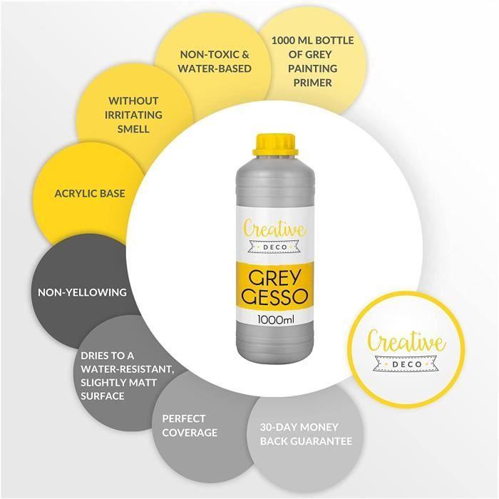 Additif Gesso Acrylique - Creative Deco - 1L - Gris - Sous-Couche - Non-Jaunissant