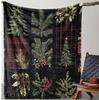Festive Christmas Tree and Holly Printed Blanket - Warm and Soft, Suitable for All Seasons Blanket